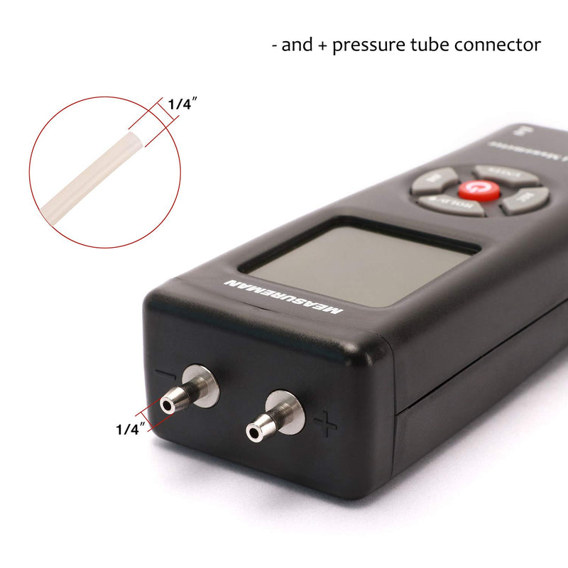 [Australia - AusPower] - Measureman Handheld Digital Differential Pressure Gauge, Vacuum and Pressure Gauge Meter Tester 11 Units with Backlight, ±2Psi/Kpa, 1-2 Pipes Air System Measurement 