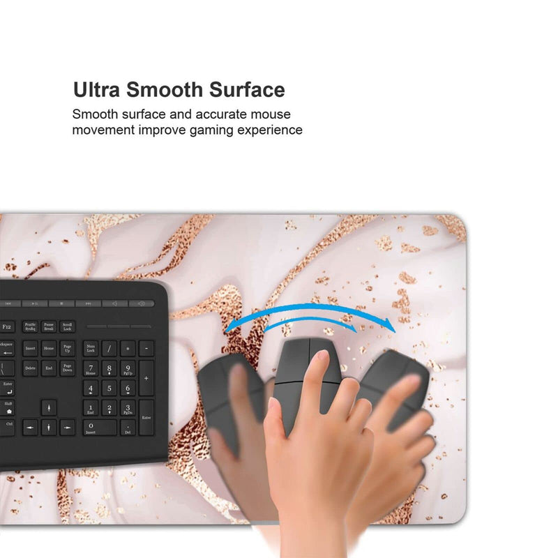 [Australia - AusPower] - Rose Gold Marble Mouse Pad for Women and Girls Gaming XL Large Mousepad Cute Desk Mat Long Extended Big Keyboard Pads Table Accessories for Gaming and Office 31.5 X 11.8 Inch Rose Gold Marble One Size 