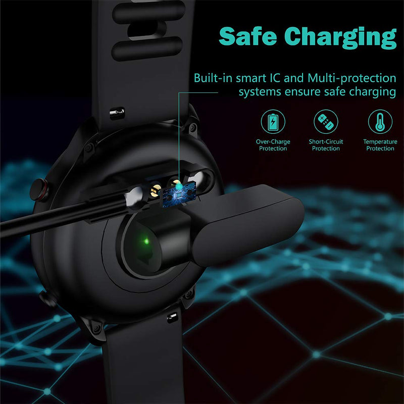 [Australia - AusPower] - TUSITA [2-Pack] Magnetic Charger Compatible with AGPTEK LW11,YAMAY SW022, Ticwatch GTX, Motast Mugo Chalvh P36E - USB 2 Pins 4mm Charging Cable 3.3ft 100cm - Fitness Smartwatch Accessories 