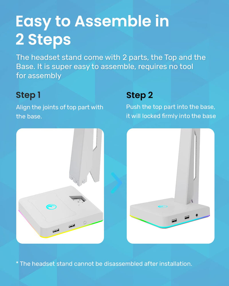 [Australia - AusPower] - IFYOO RGB Gaming Headset Stand with 2 USB Ports, Game Headphone Mount for PC, Xbox One, PS4, Switch, Earphone Holder Hanger, Great for Gaming Stations, Fancy Desk Gamer Accessories, White 
