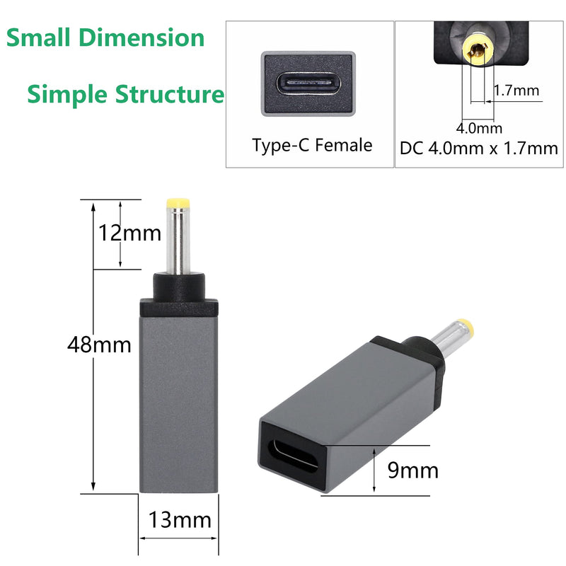 [Australia - AusPower] - CERRXIAN 100W PD USB Type C Female Input to DC 4.0mm x 1.7mm Power Charging Adapter(100w-4017a) (Silver Grey) Silver Grey 