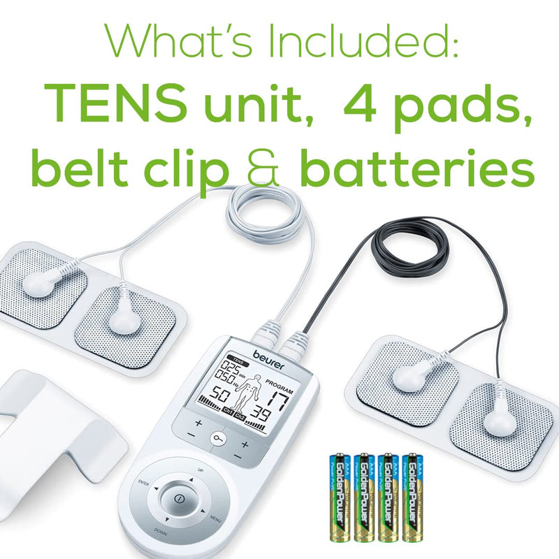 [Australia - AusPower] - Beurer TENS Unit Muscle Stimulator for Pain Relief - TENS Machine with Adjustable Intensity Levels - Electronic Muscle Stimulator with TENS Unit Pads, EM44 