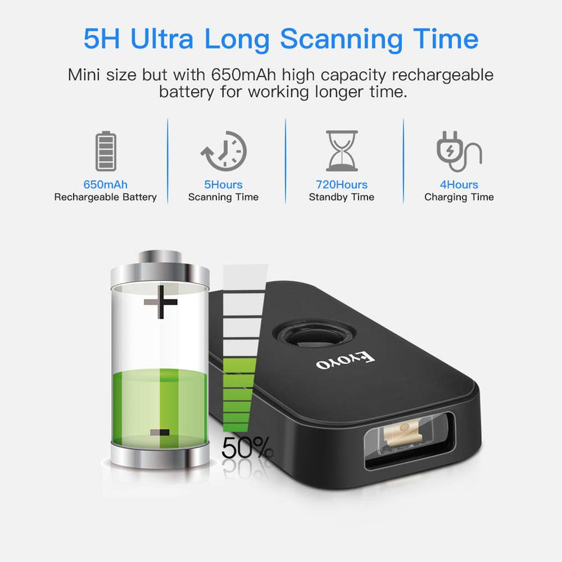 [Australia - AusPower] - Eyoyo Mini 1D Bluetooth Barcode Scanner, 3-in-1 Bluetooth & USB Wired & 2.4G Wireless Barcode Reader Portable Bar Code Scanning Work with Windows, Android, iOS, Tablets or Computers Black 