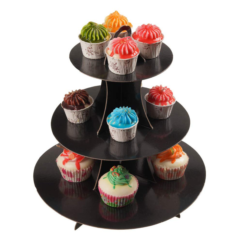 [Australia - AusPower] - YLDW 3-Tier black Cardboard Cupcake Stand holder (12"W x 12.8"H) Tower suit for Halloween Birthday party 1-Set (black) 