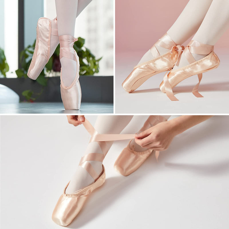 [Australia - AusPower] - DoGeek Satin Pointe Shoes for Girls and Ladies Professional Ballet Dance Shoes with Ribbon for School or Home (Choose One Size Larger) 1 Pink 