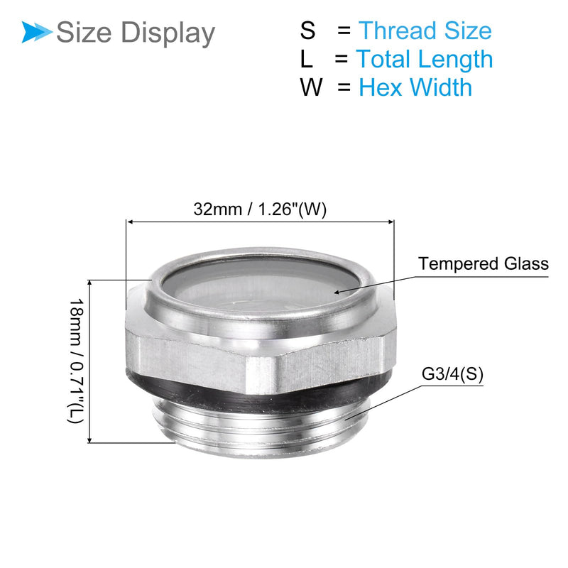 [Australia - AusPower] - CoCud Air Compressor Oil Sight Glass, | G3/4 Male Thread | Aluminum Hex Head Oil Liquid Level Indicator Glass Window - (Applications: for Gearbox Fittings), 1-Piece 