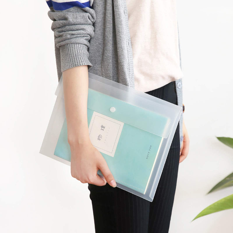 [Australia - AusPower] - VANRA Poly File Folder Pockets File Jacket Plastic Envelope Flat Document Letter Organizer with Snap Button Closure A4 Letter Size (Pack of 5, Translucent) A4 Size: 12.6”L x 9"H 