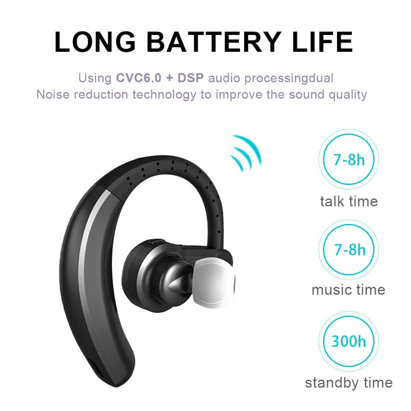 [Australia - AusPower] - Bluetooth Headset, NovPeak Wireless Earpiece for Cell Phone Noise Reduction Car Earbuds Headphones with Mic Compatible with iPhone Samsung Android (Black) Black 