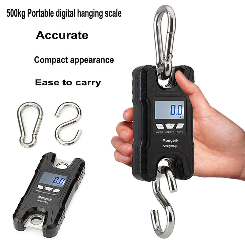 [Australia - AusPower] - Mougerk 500 kg 1100 lb Portable Heavy Duty Digital Crane Scale Hanging Scales 2 AAA Batteries(Not Included) black 