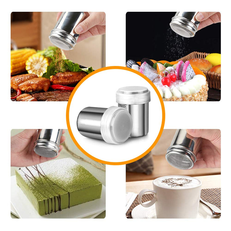 [Australia - AusPower] - Accmor 2pcs Powder Sugar Shaker Duster, Stainless Steel Powder Sugar Shaker with Lid, Sifter For Cinnamon Sugar Pepper Powder Cocoa Flour Small-6.8 oz 