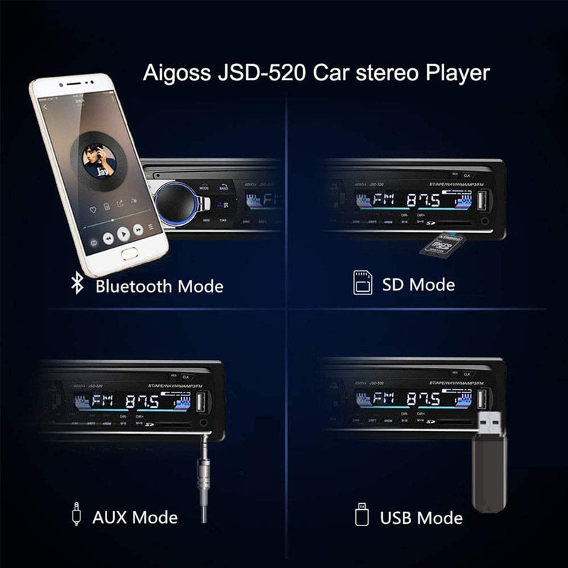 [Australia - AusPower] - Aigoss Bluetooth Car Stereo, 4x60W Car Audio FM Radio, MP3 Player USB/SD/AUX Hands Free Calling with Wireless Remote Control 