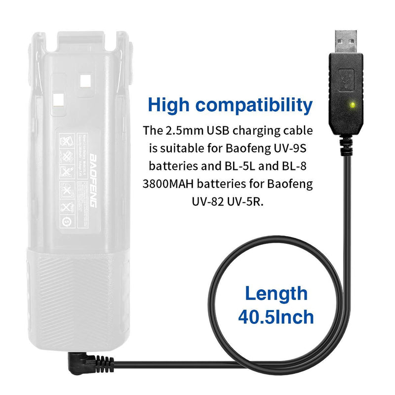 [Australia - AusPower] - Baofeng 2.5mm USB Charger Cable with Indicator Light for BaoFeng UV-5R UV-82 3800mAh Battery UV-S9/9S Two Way Radio 