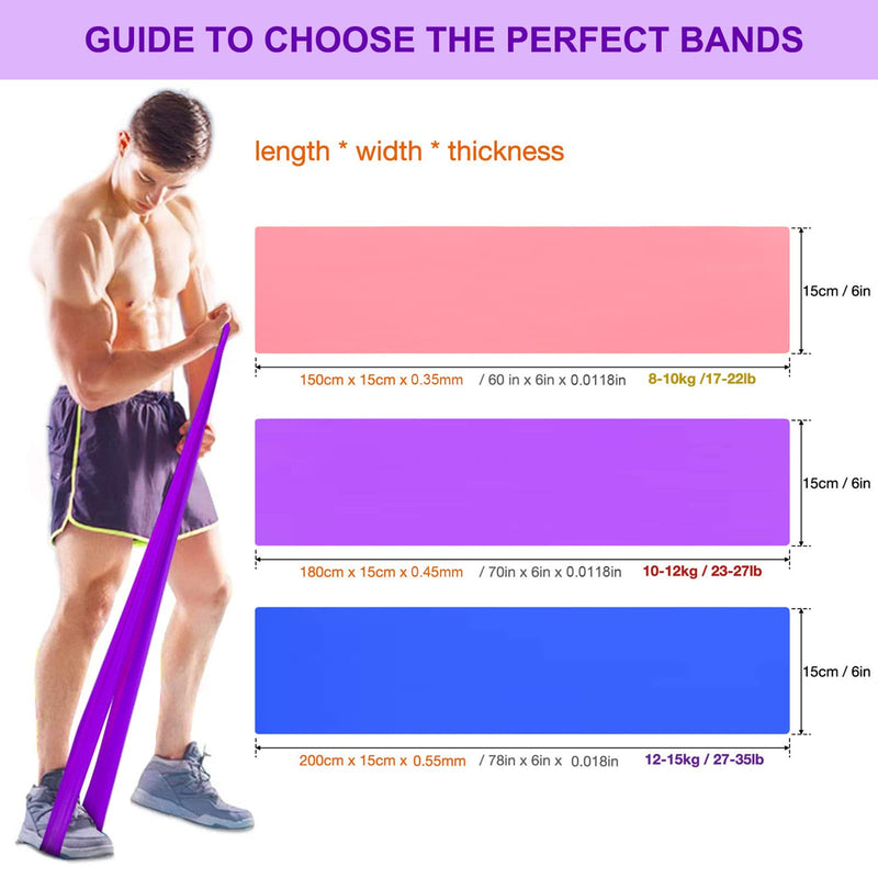 [Australia - AusPower] - Resistance Bands Set, 3 Pack Professional Latex Elastic Bands for Home or Gym Upper & Lower Body Exercise, Physical Therapy, Strength Training, Yoga, Pilates, Rehab, Blue & Purple & Pink 