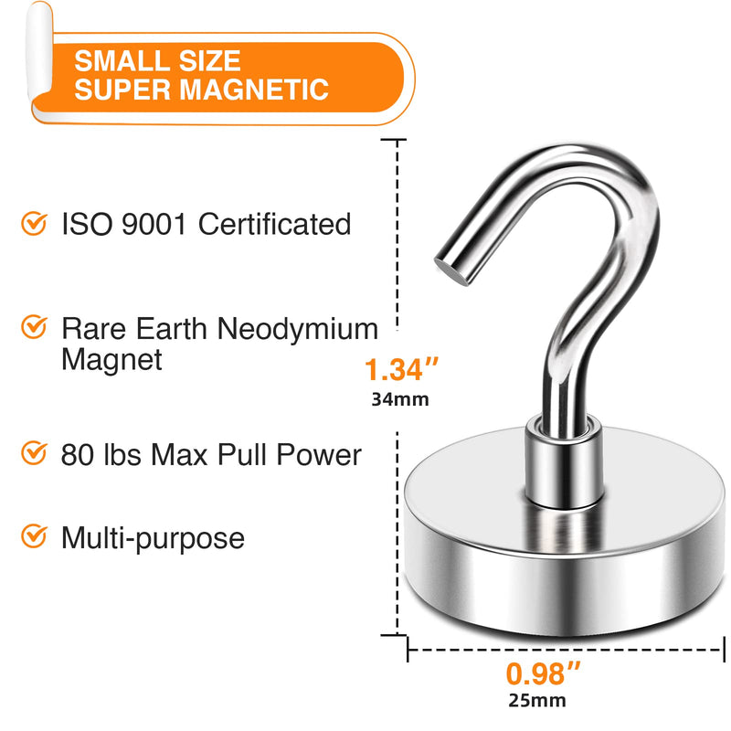 [Australia - AusPower] - MIKEDE Magnetic Hooks, 80 Lbs Heavy Duty Earth Magnets with Hooks for Cruise Cabin, 10 Pcs Strong Cruise Magnetic Hooks for Hanging, Metal Magnetic Hanger for Grill, Fridge, Kitchen 80LBS Magnetic Hooks 