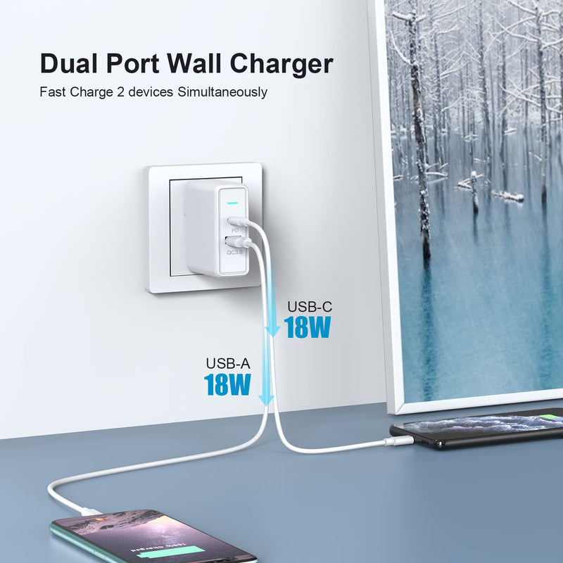 [Australia - AusPower] - USB C Charger Block, GARMESE 36W 2 Port USB C Fast Charger QC3.0 Power Adapter Plug Wall Charging Block PD Charger for iPhone, iPad, Samsung, LG and Other Smartphone (White) 