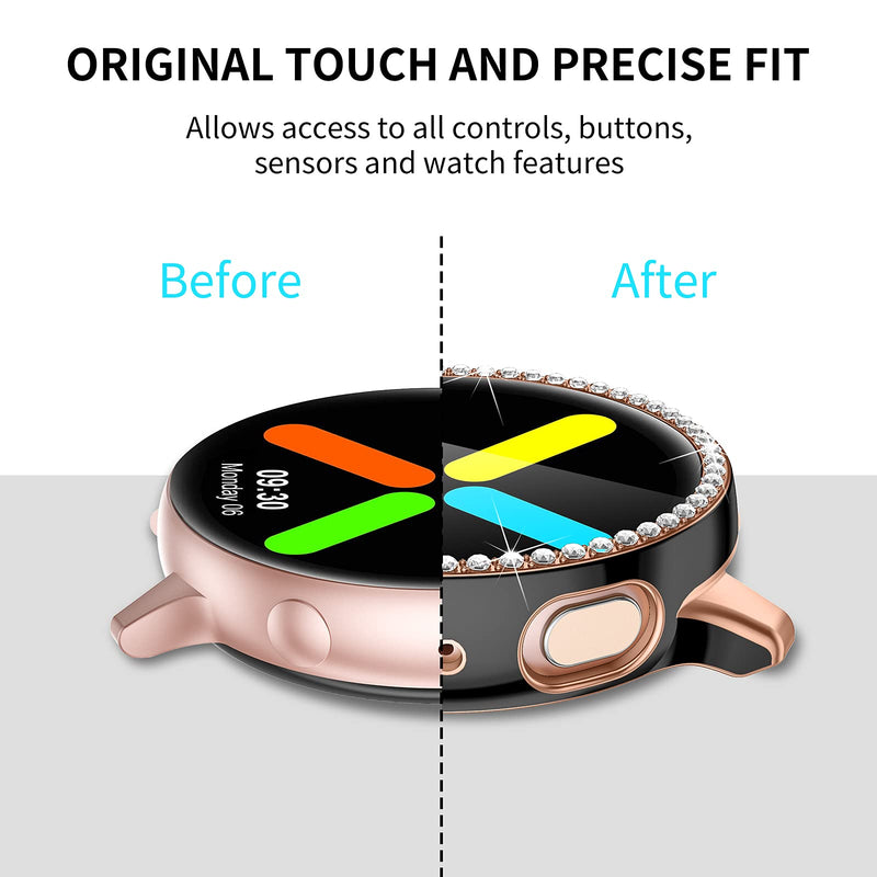 [Australia - AusPower] - GEAK Compatible with Samsung Galaxy Watch Active 2 Case 40mm, Overall Guard Diamonds HD Screen Protector with Rose Gold Edges Design for Samsung Active 2 Watch Women Girls 40mm Black/Rosegold 