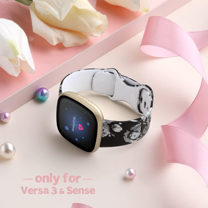 [Australia - AusPower] - Maledan Compatible with Fitbit Sense and Fitbit Versa 3 Bands for Women Girls, Soft Pattern Printed Floral Band Accessories Replacement for Versa 3/ Sense Smart Watch, Small Gray Floral S: 5.5" - 7.2" 