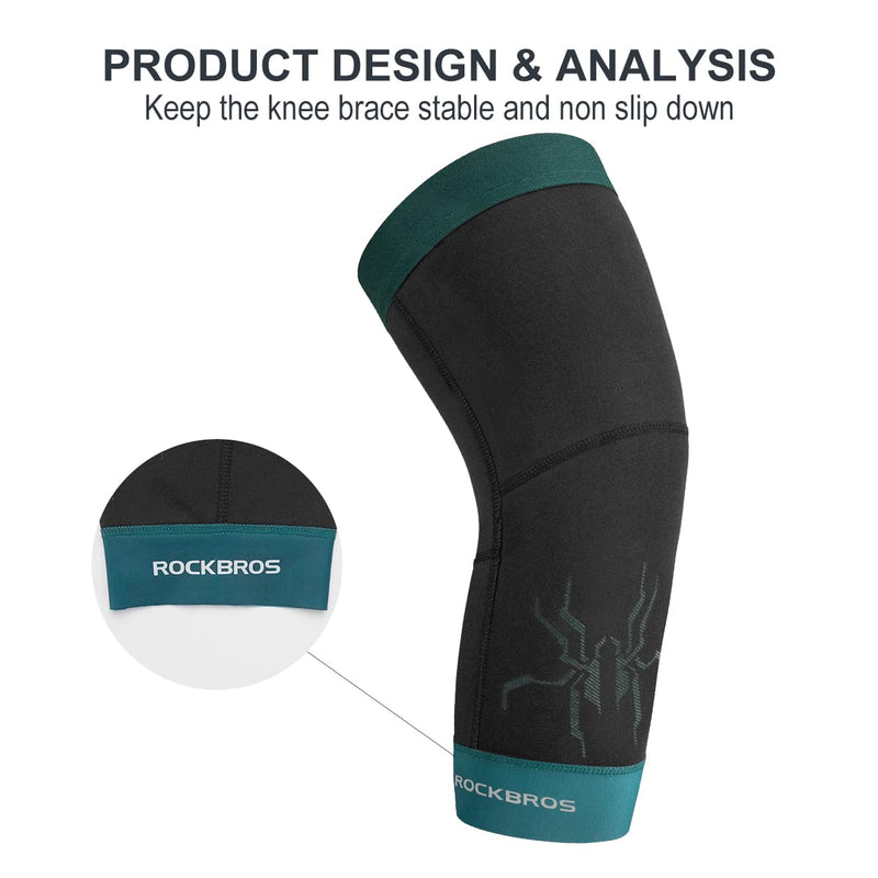 [Australia - AusPower] - ROCKBROS Knee Warmer for Men Thermal Leg Warmer Knee Brace Anti-slip Knee Sleeves Winter for Basketball Cycling Knee Warmer Black Green Small/Medium 