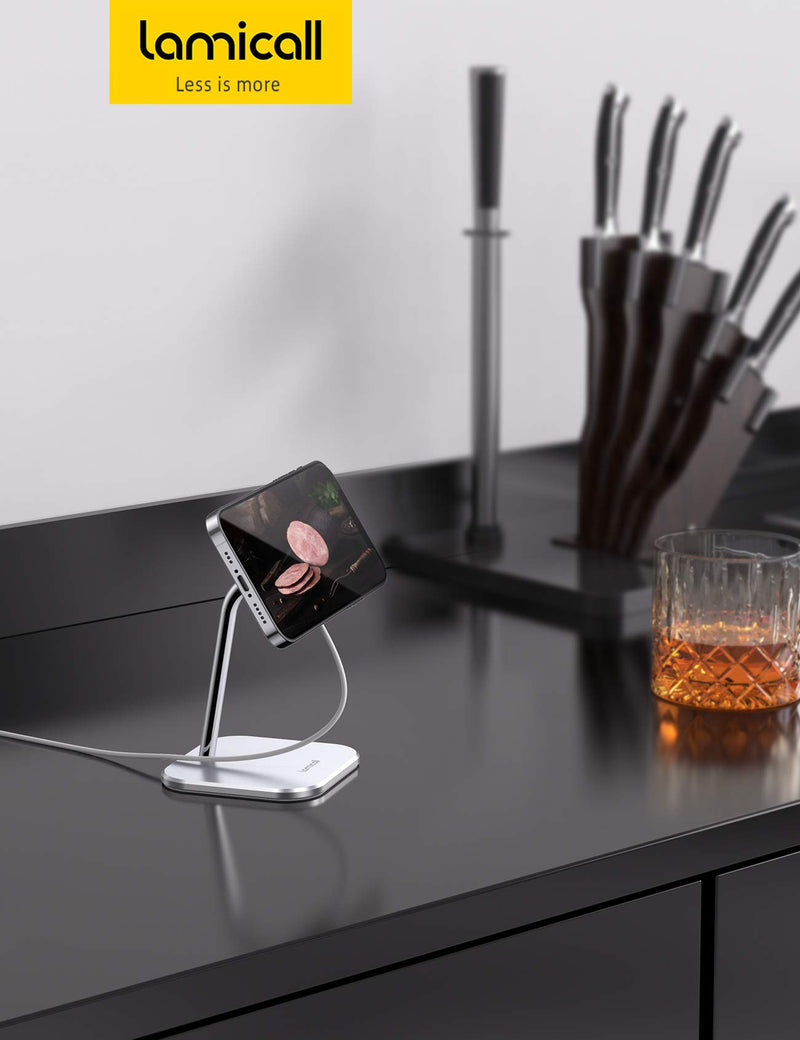 [Australia - AusPower] - Lamicall Phone Stand for MagSafe Charger - Adjustable Aluminum Charging Holder Dock Cradle for Desk 360° Rotation, Compatible with Apple iPhone 13 12 Mini, Pro, Pro Max[MagSafe is Not Included] 