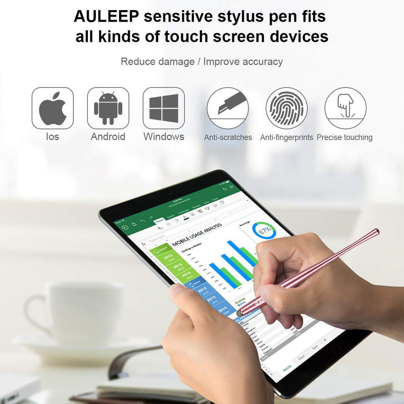 [Australia - AusPower] - AULEEP Capacitive Stylus Pen for Touch Screen 2 Pack with 4 Nanofiber Tips Compatible for Phones, Tablets, iPads, Kindles (Silver and Rose Gold) 2P-Silver, Rose Red 