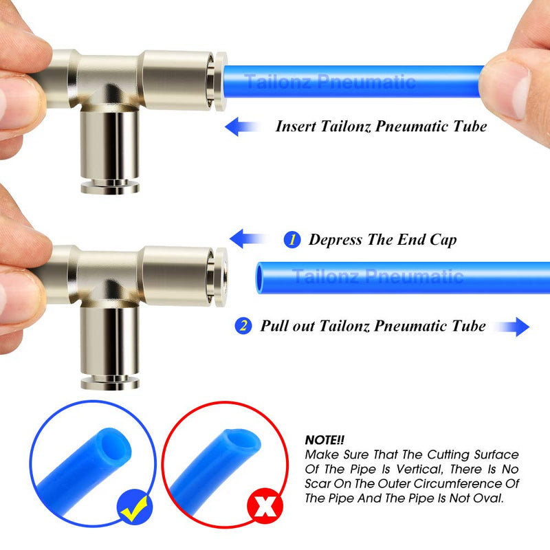 [Australia - AusPower] - TAILONZ PNEUMATIC 1/4 Inch OD Copper Nickel Plating Push to Connect Air Fittings Tee Straight Union Connect TPE-1/4（Pack of 5） 1/4"OD 