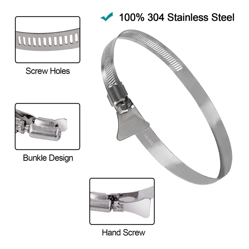 [Australia - AusPower] - Suprom 4 Pack 5 inch Hose Clamp, Adjustable 4 1/2"-5 1/2" Diameter 304 Stainless Steel Easy turn thumb Screw Worm Gear Hose Clamps For Securing Hose, Dryer, Automotive and Mechanical Applications 