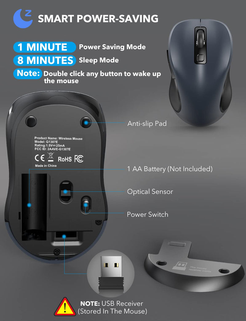 [Australia - AusPower] - Wireless Mouse for Laptop, Trueque 2.4GHz Ergonomic Computer Mouse with 3 Adjustable DPI Levels, Page Up & Down Buttons, USB Mouse for Chromebook, PC, Desktop, Notebook, MacBook (Grey) Grey 