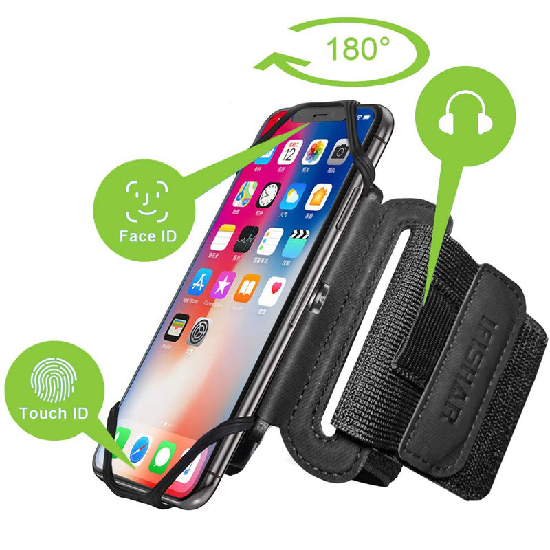 [Australia - AusPower] - 180° Rotatable Sports Armband,Wristband Phone Holder,Universal Adjustable Arm Band Great,Easy to Disassemble, for Running and Cycling, Support 4-6.5 ’’ Mobile Phone Use (Black) 