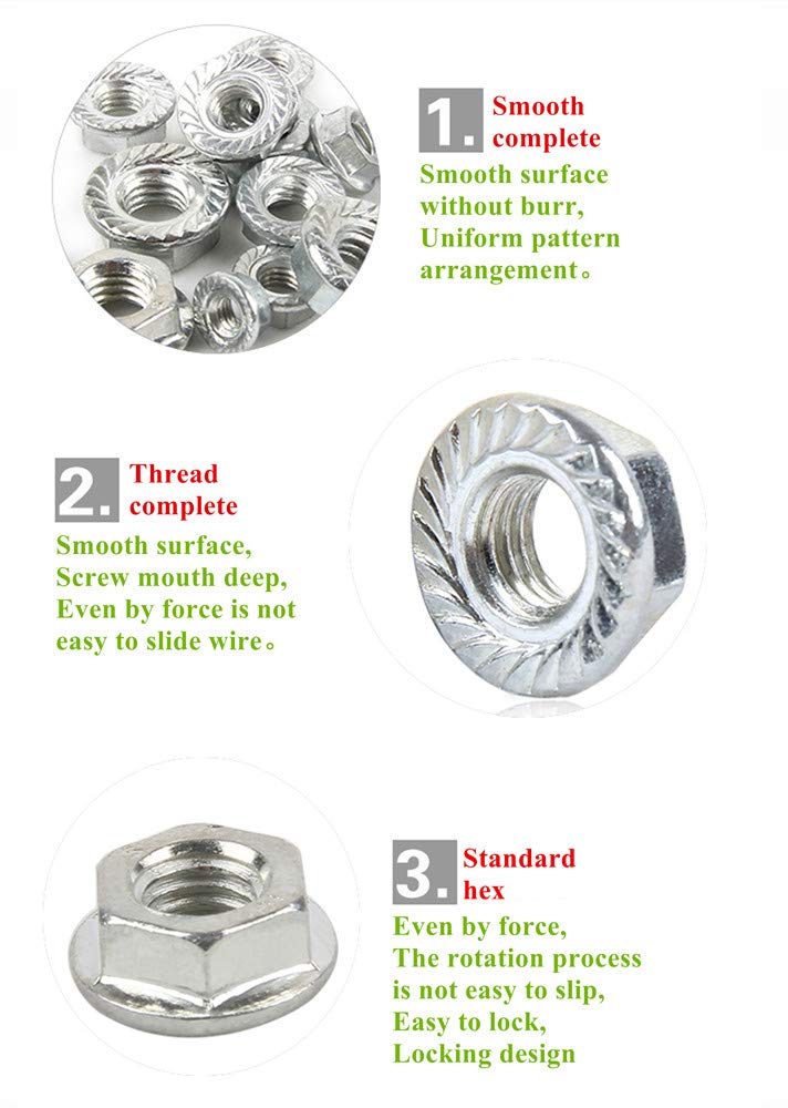 [Australia - AusPower] - Guard4U 100Pcs 8-Sizes SAE Hex Flange Nuts Assortment Kit,#6-32#8-32#10-32#10-24 1/4"-20 5/16"-18 3/8"-16 1/2"-13 304-Stainless Steel Hexagon Flange Lock Nuts 