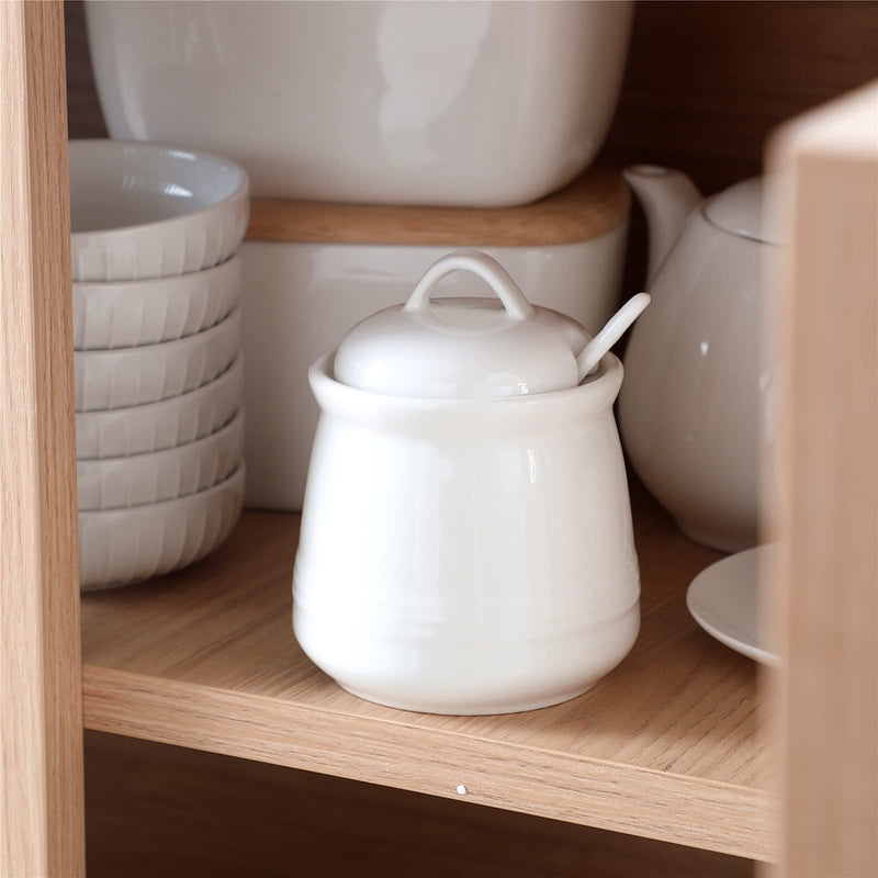 [Australia - AusPower] - HAOTOP Porcelain Sugar Bowl, Ceramic Salt Bowl with Spoon and Lid for Home and Kitchen, 12 Ounces (White) White 