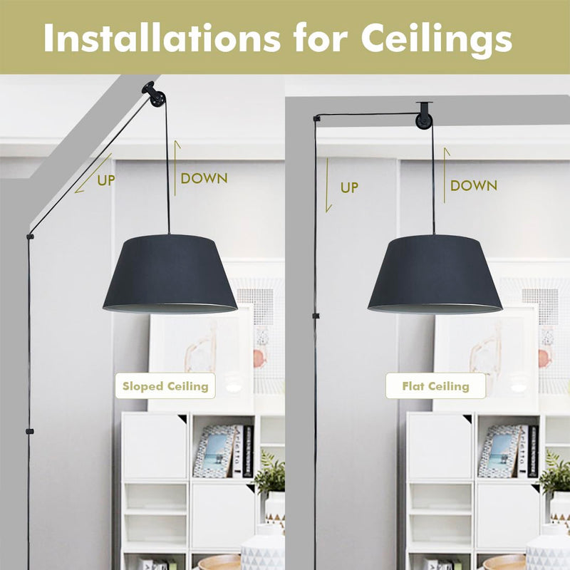 [Australia - AusPower] - Black Pulley Wheels Set of 2 for Plug in Pendant Light Fixture, Swag Hook for Pendant Lighting Chandelier Ceiling Lights Cable, Wall Ceiling Mount Pulley Lamp Hook for Hanging Lamp Ceiling Fan Light Black 