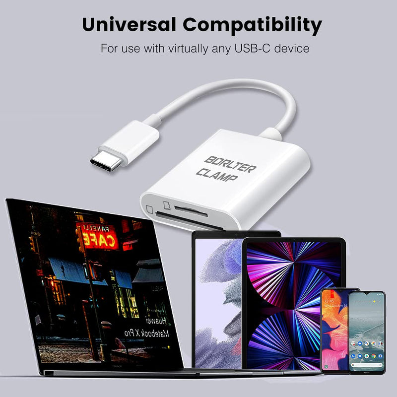 [Australia - AusPower] - USB C to SD Card Reader, BorlterClamp Type C to SD/Micro SD Memory Card Reader Adapter Compatible with MacBook, Laptops, Tablets, Smartphones 