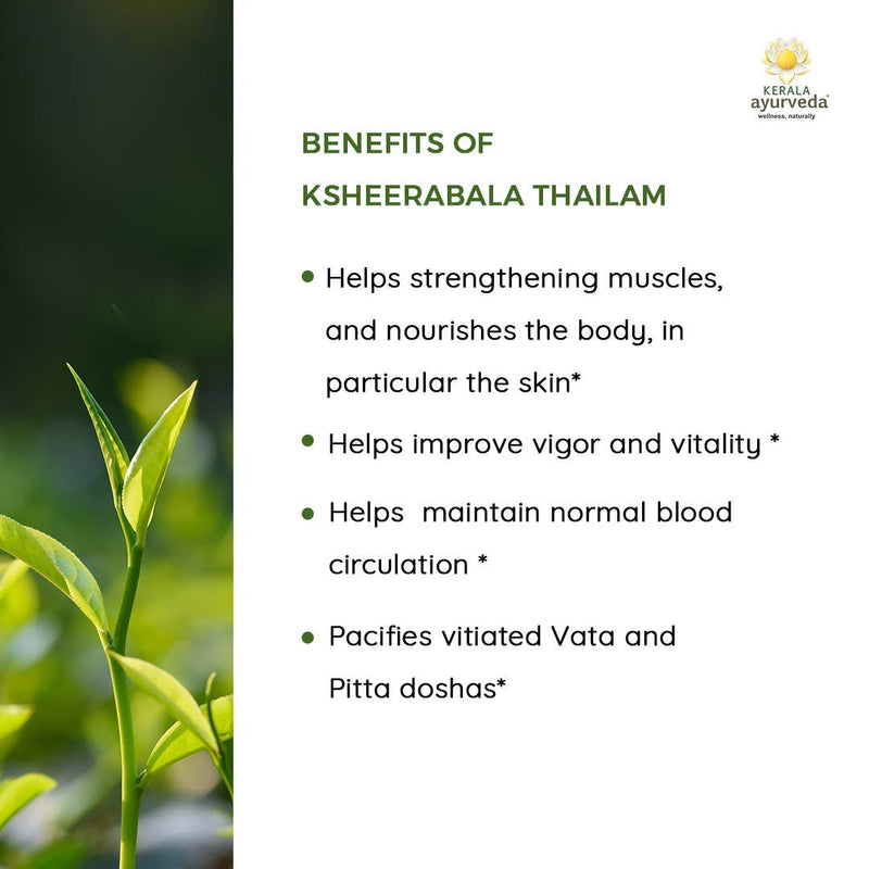 [Australia - AusPower] - Kerala Ayurveda Ksheerabala Thailam - Daily Massage Oil for Body - Nourishes Muscles, Maintains Bone and Joint Health, Promotes Restful Sleep and Balances Vata and Pitta, 6.8 Fl Oz 