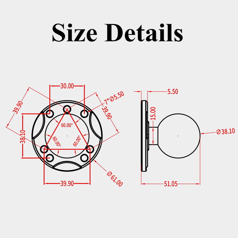 [Australia - AusPower] - BRCOVAN 2 PCS, 1.5'' Ball Mount Base with Aluminum Alloy AMPS Hole Round Plate & 1.5'' TPU Ball Adapter Compatible with RAM Mounts C Size 1.5 Inch Ball Double Socket Arm 