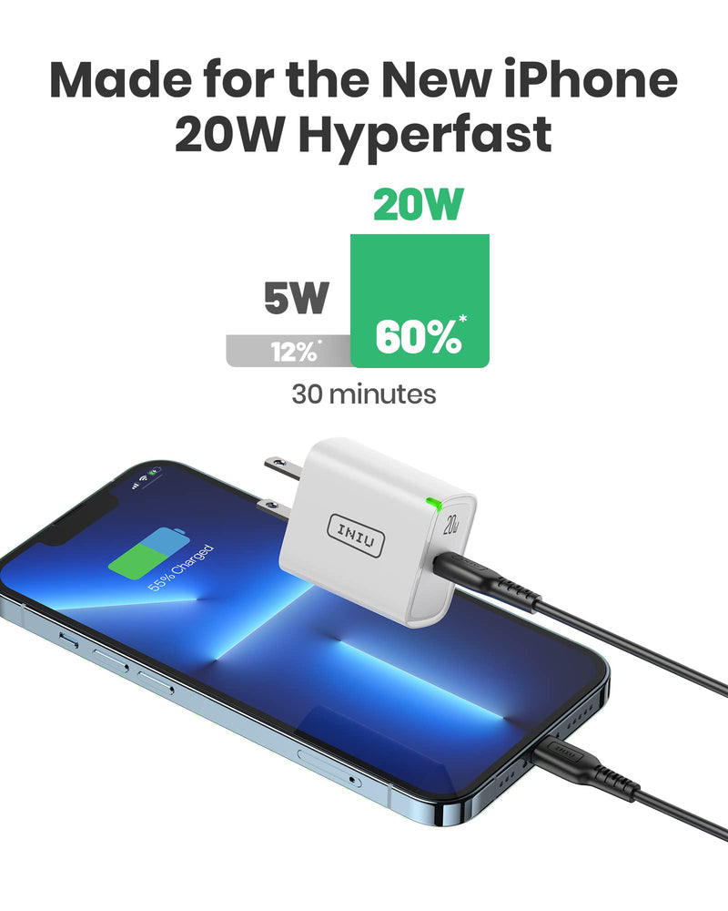 [Australia - AusPower] - USB C Charger, INIU Safest 20W PD Fast Charging Wall Charger, Quick Charge Power Adapter Plug Compatible with iPhone 13 12 11 Pro X 8 Samsung S21 S20 Note 20 iPad AirPods Google LG Magsafe Huawei etc. 