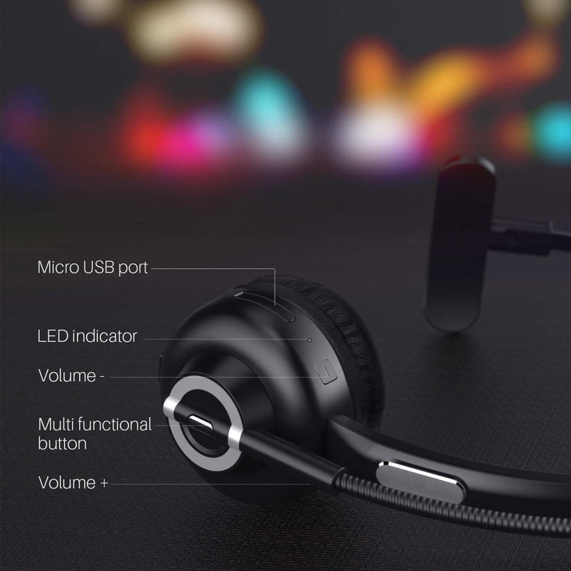 [Australia - AusPower] - Trucker Bluetooth Headset RAOPINGX Wireless Headset with Microphone Over The Head Headphones with Noise Cancelling Sound On Ear Car Earphones Office Earpiece for Cellphone Call Center Bluetooth V5.0 
