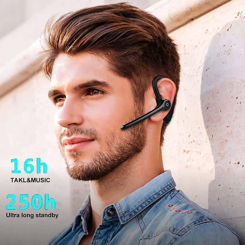 [Australia - AusPower] - Bluetooth Headset,Wireless Bluetooth Earpiece V5.0 CVC8.0 Dual Mic Noise Cancelling Earphone Built-in 2Mic 16Hrs Hands-Free Calling for Driving/Business/Office/Trucker with iPhone Android Cell Phones 