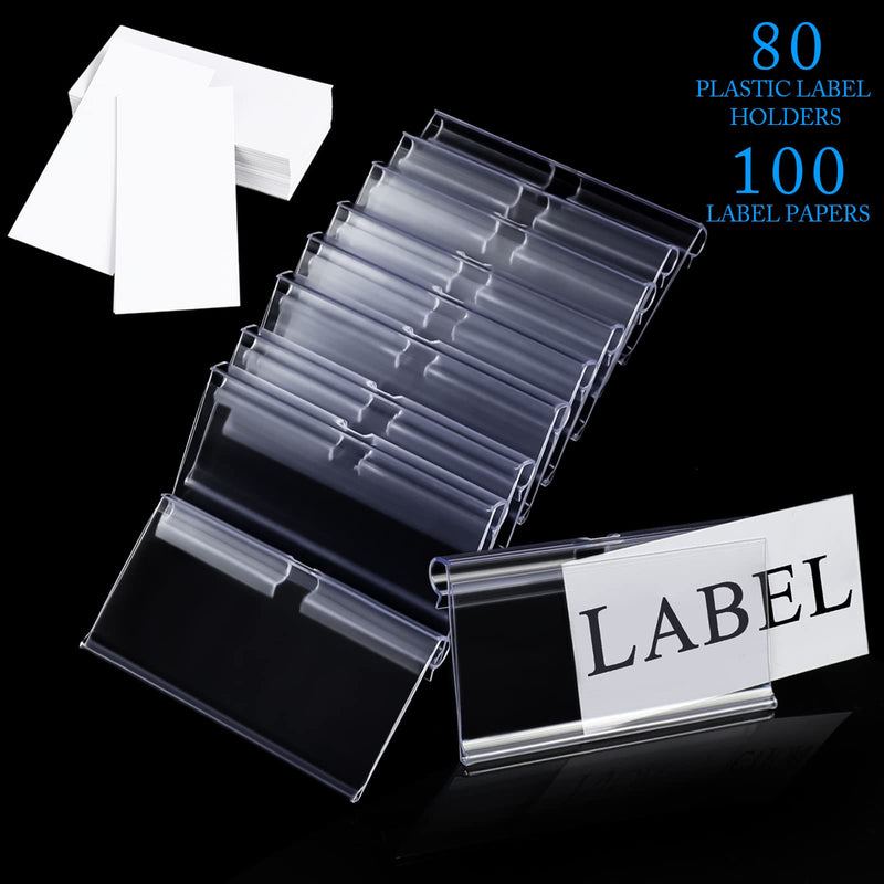 [Australia - AusPower] - 80pcs Wire Shelf Sign Holder Metal Hook Label Tags Plastic Label Holder Retail Sign PVC Clear Shelf Label Holder on Hook (Includes 100 Pieces Label Inserts) (1.65H2.35L inch / 46 cm) 1.65H*2.35L inch / 4*6 cm 