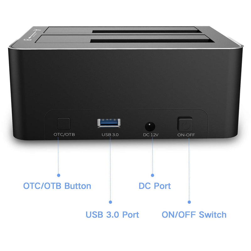 [Australia - AusPower] - ikuai SATA to USB 3.0 Dual Bay Hard Drive Dock for 2.5" and 3.5" SATA HDD SSD with SD TF Card Reader 2 USB 3.0 Ports and Offline Clone Function External Hard Drive Docking Station (UASP Supported) 