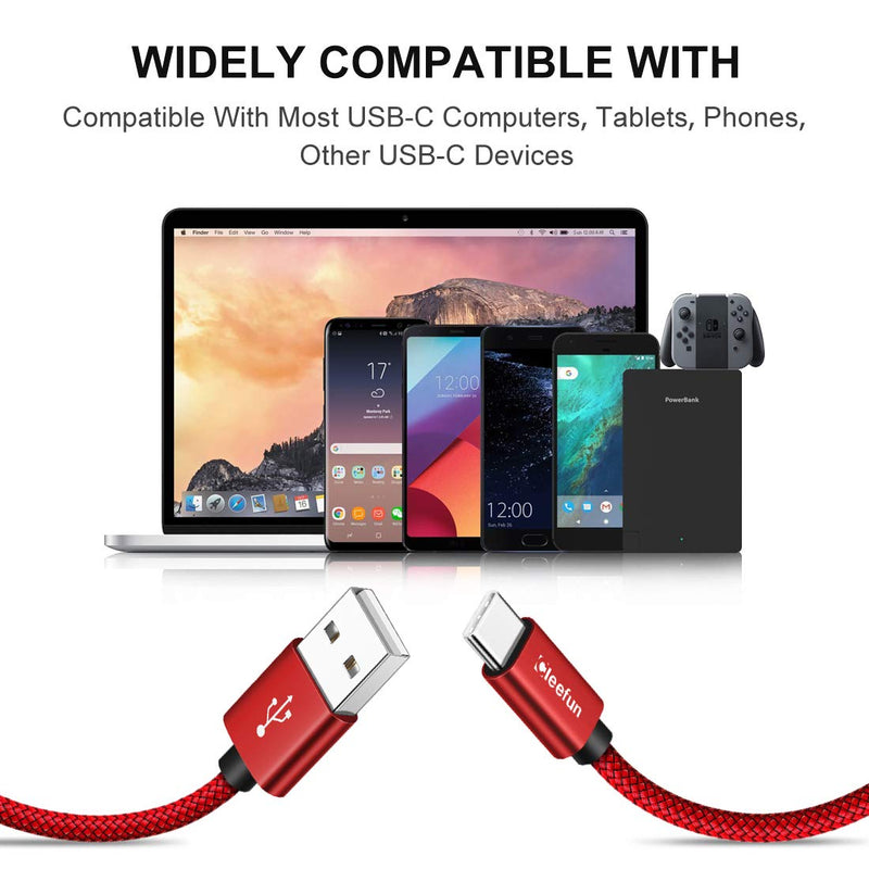 [Australia - AusPower] - CLEEFUN USB Type C Cable Fast Charging, [5-Pack, 3/3/6/6/10 ft] USB-A to USB-C Charger Cord Compatible with Samsung Galaxy S10e S10 S9 S8 Plus, Note 10 9 8, A10e A20 A51, Moto G8 G7, Nylon Braided Red 3ft 3ft 6ft 6ft 10ft 