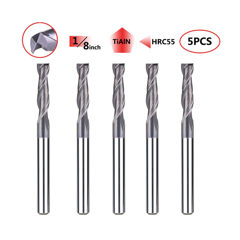 [Australia - AusPower] - SpeTool 5Pcs 2-Flute Square Nose Carbide End Mill 1/8 Inch Router Bit with 1/8 inch Shank CNC Machine Tools, TiAlN Coated D1/8" 