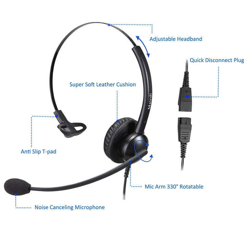 [Australia - AusPower] - Telephone Headset with RJ9 Jack for Cisco Phone, Including 3.5mm Connector for Cell Phone PC Laptop, Office Headset with Microphone Noise Cancelling for Call Center Landline Deskphone M510SC Monaural 