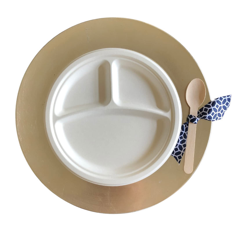 [Australia - AusPower] - Eco247 100% Compostable 10 inch 3 Compartment Large Plates | 125-Count | Heavy Duty Bulk White Disposable Plates | Eco-Friendly | Biodegradable Natural 100% Recyclable Sugar Cane Bagasse 