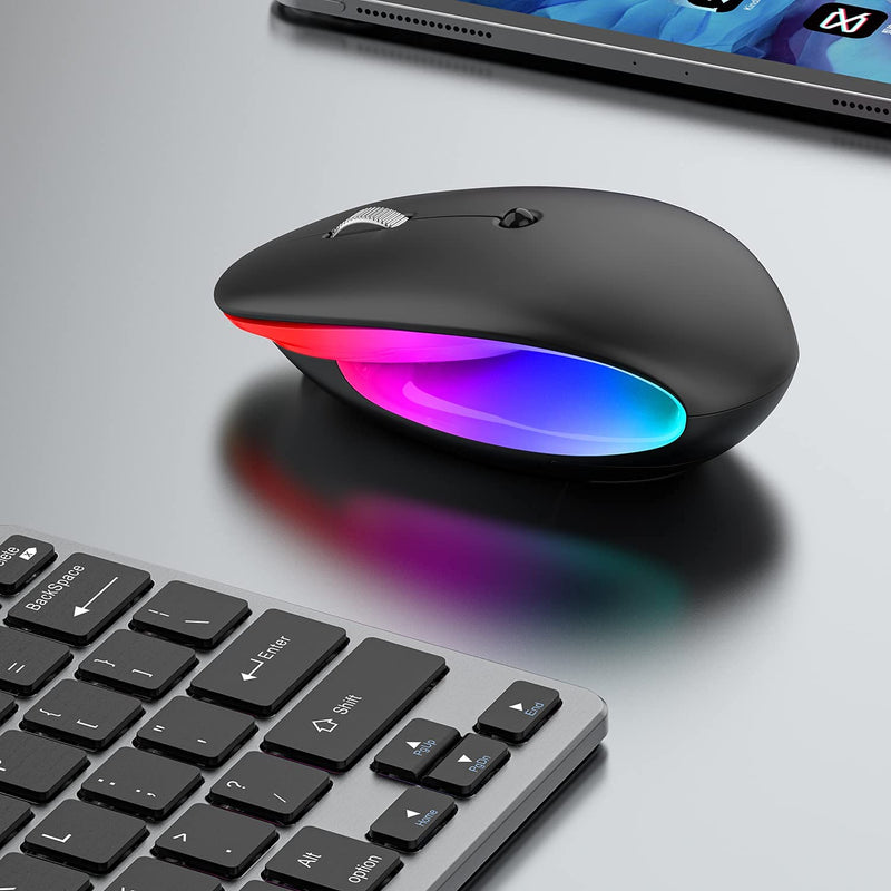 [Australia - AusPower] - Dancesoul LED Rechargeable Wireless Mouse, 2.4G Noiseless Mouse with USB Receiver and RGB Light,Portable Computer Mice for PC, Tablet, Laptop-Black Mouse 