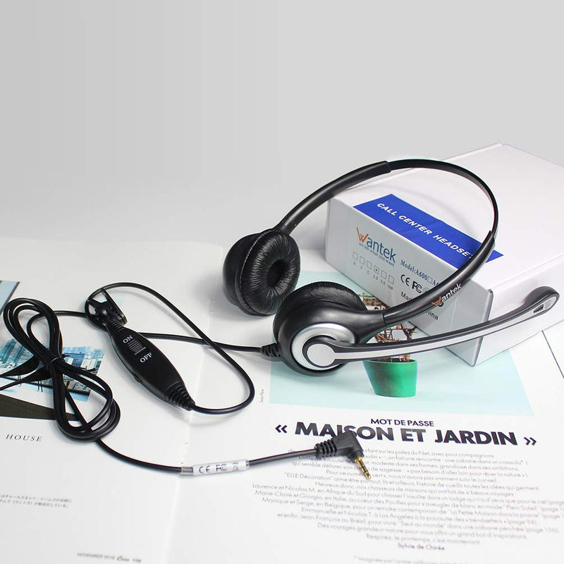 [Australia - AusPower] - Wantek Telephone Headset with Microphone Noise Cancelling, Office Phone Headsets 2.5mm Jack Compatible with Panasonic AT&T ML17929 RCA Vtech Uniden Dect Cisco SPA Polycom and Cordless Phones(F602J25P) Dual 2.5mm F602J25P 