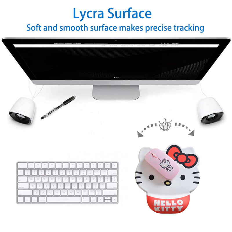 [Australia - AusPower] - Cute Hello Kitty Office Mouse Pad with Wrist Support Ergonomic Rest, Cute Office Supplies Desk Accessories Kawaii Mouse Pads for Office Home Soft Gel Mousepad with Non-Slip Rubber Base 