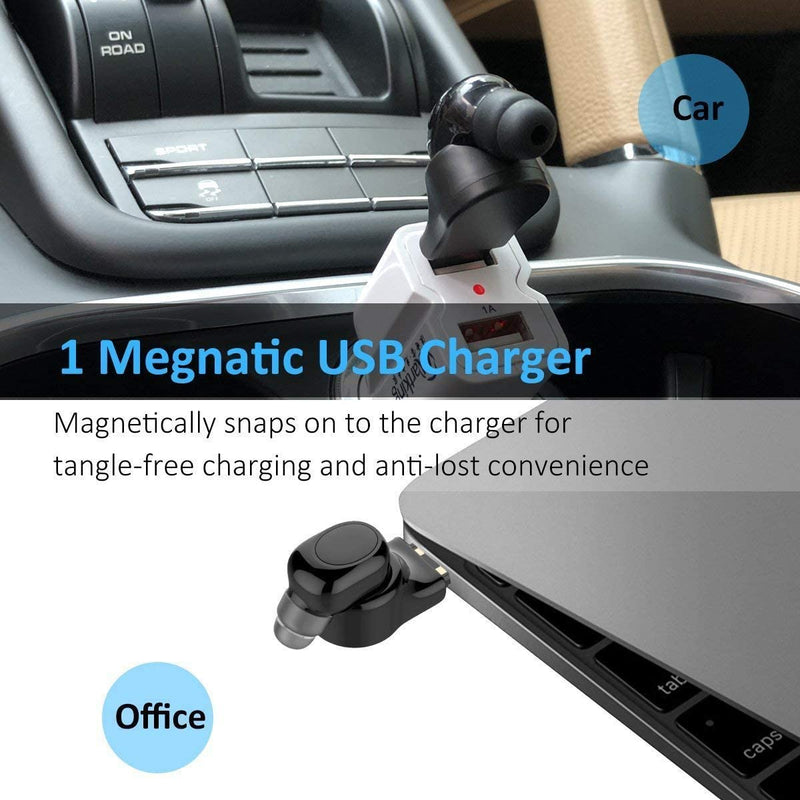 [Australia - AusPower] - Single Earbud, Mini Invisible Wireless Headset, Mini Bluetooth Earpiece, Sports Earpiece with Mic 6Hrs Magnetic USB Charging Base for Car Vehicle Business, Waterproof Earphone for Android iPhone X11 Pro 