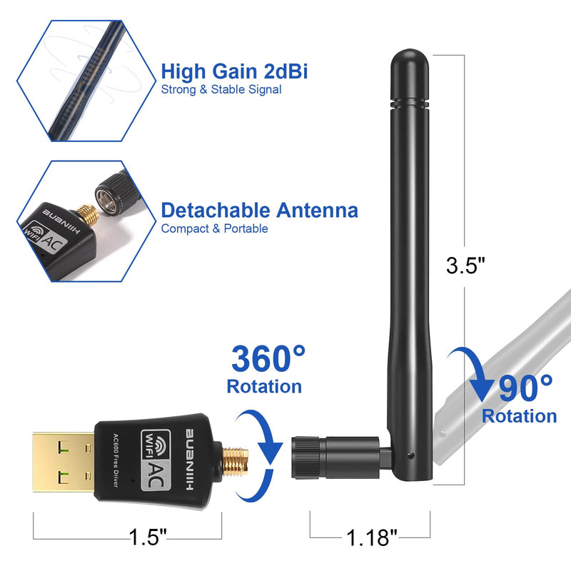 [Australia - AusPower] - WiFi Adapter Wireless,WiFi Antenna,Dongle WiFi Adapter,1800Mbps Dual Band 2.4G & 5G(574Mbps/1201Mbps),Dual 5dBi Antennas High Gain 802.11AC,Supports Windows 11/10 