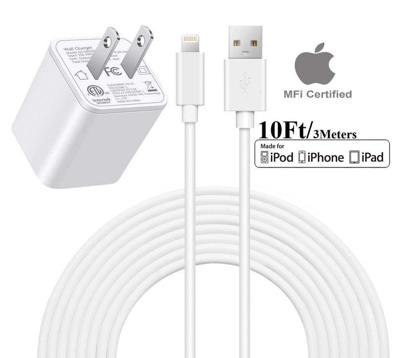 [Australia - AusPower] - 2in1 [ Apple MFi Certified ] 10Ft Lightning Cable/Cord + 5V/2.1A Dual Port USB Wall Plug Charger Block/Charging Cube/Brick/Box Power Adapter for iPhone Xs Max XR X 8 Plus 7 6s 6 5s 5 iPad 4 Air Mini 
