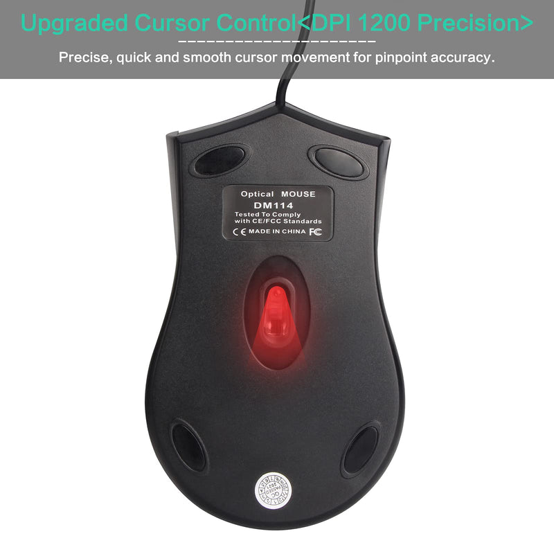 [Australia - AusPower] - VCOM Wired USB Mouse with 6-Foot Cord & 1200 DPI, Right or Left Hand Use for Work Study Home, 3-Button Ergonomic Optical Mouse Compatible with PC Laptops Desktop Computer Windows Vista Linux, Black 1-Pack 